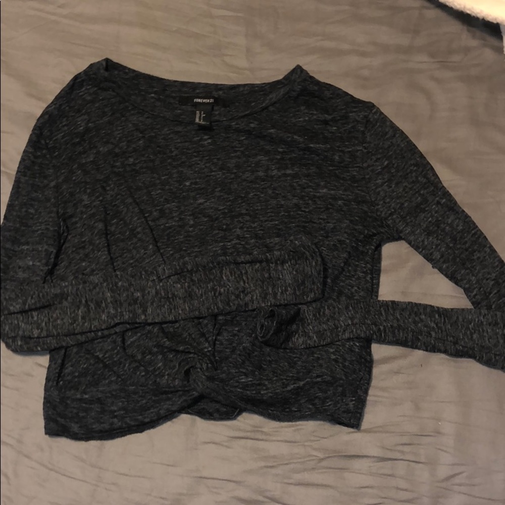 grey crop top with knot on front